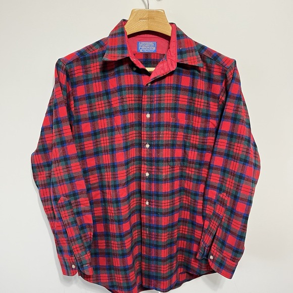 Pendleton Other - Vintage Pendleton Flannel Shirt Mens M Red Gr Royal Stewart Plaid Wool Button Up